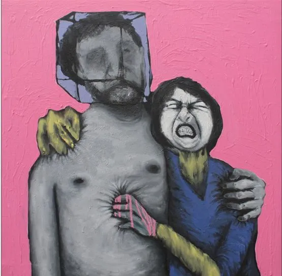 Pink Pinch by Pritam Das, mix media on canvas, people and portraits