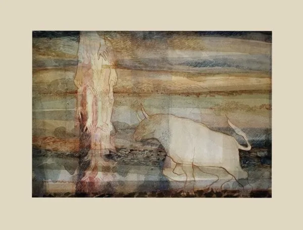 Bull by Kartick Pal, watercolour on paper, animal