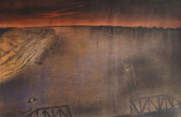Kashi by David Malaker, mix media on paper, landscape, sea and sky