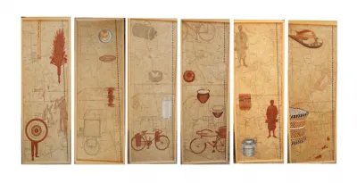 Seller by Intaz Ansari, tempera on paper, transportation and map