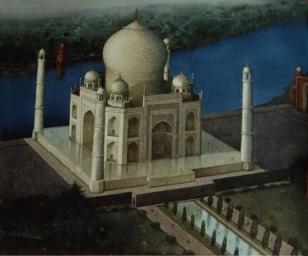 Taj Mahal by Sudipta Karmakar, watercolour on paper, architecture and cityscapes