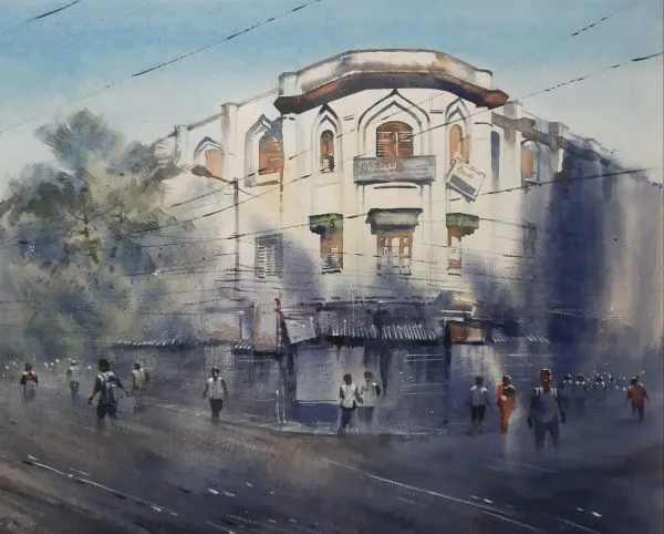 Kolkata by Sourav Shee, watercolour on paper, architecture and cityscapes