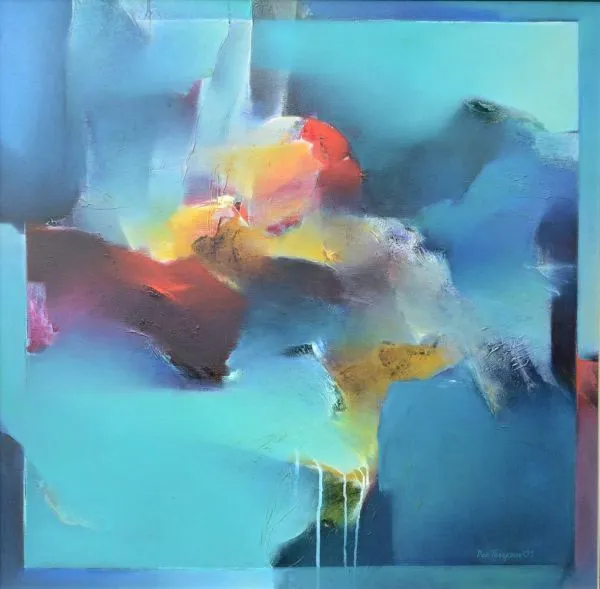 Landscape by Debendra Thiyam, acrylic on canvas, landscape, sea and sky