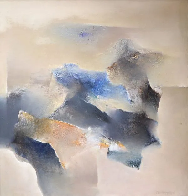 Abstract Lands by Debendra Thiyam, acrylic on canvas, landscape, sea and sky