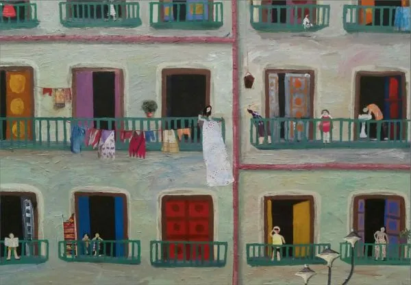 From My Window by Diplekha Dey, mix media on canvas, people and portraits