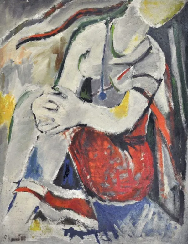 Seated Woman by Shanu Lahiri, acrylic on canvas, people and portraits