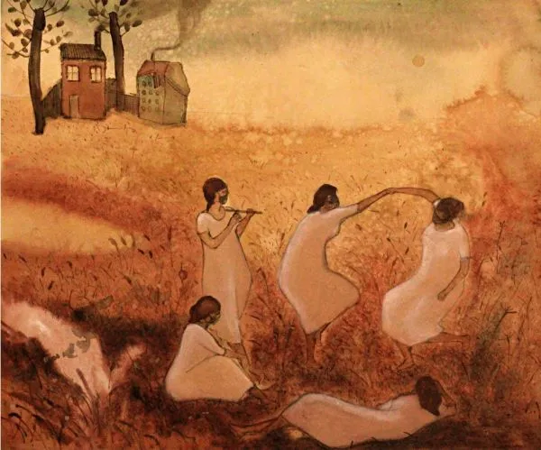 Transitional Happiness by Anirban Mishra, watercolour on paper, people and portraits