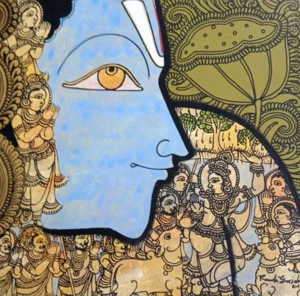 Krishna by Ramesh Gorjala, mix media on canvas, religious
