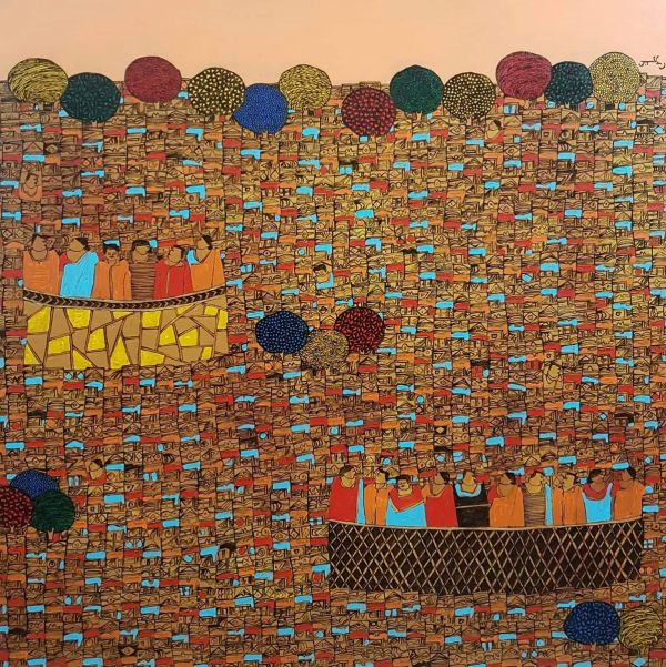 City Scape 1 by Rama Krishna V., acrylic on canvas, architecture and cityscapes