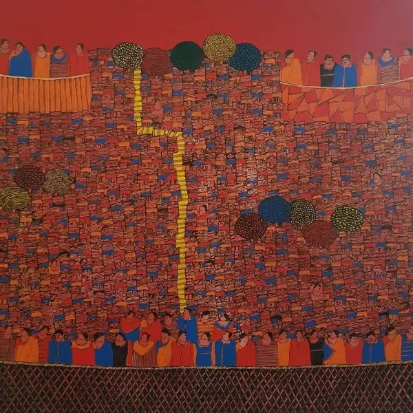 City Scape 2 by Rama Krishna V., acrylic on canvas, architecture and cityscapes