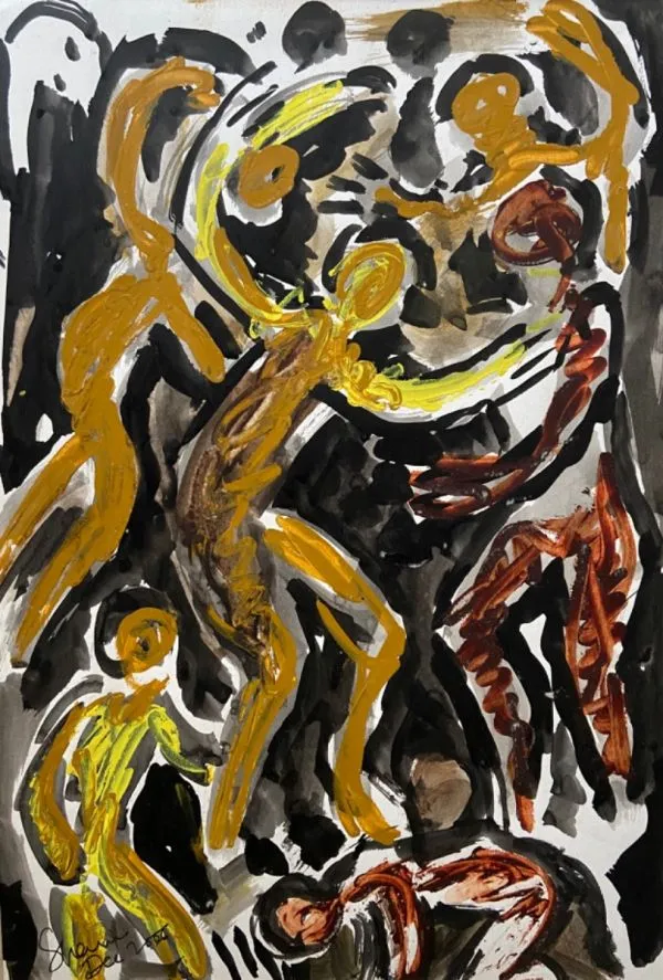 Celebration by Shanu Lahiri, acrylic on paper, people and portraits