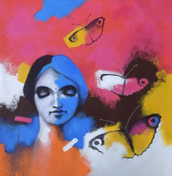 Colours of Life by Kishore Pratim Biswas, acrylic on canvas, nude
