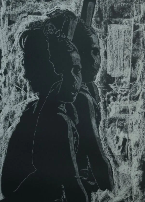 Girl at teashop by Arka Alam, dry pastel on paper, girl