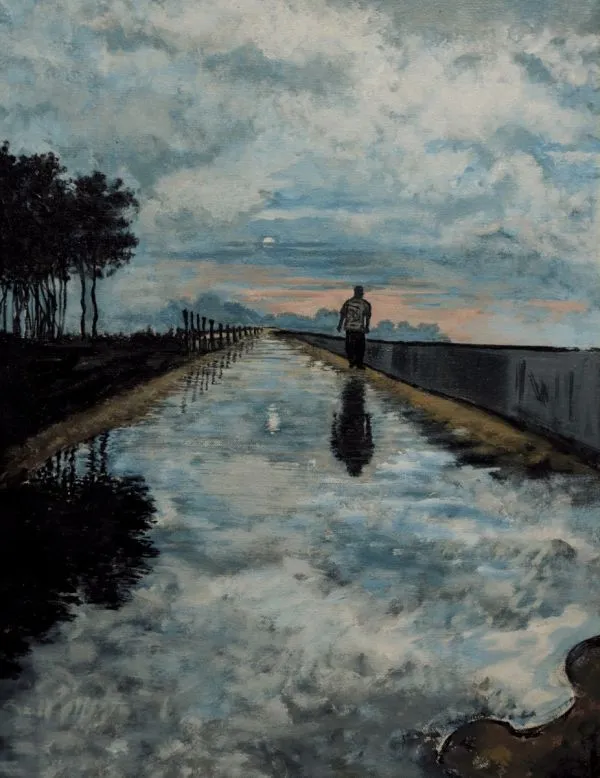 Way to the beach by Arka Alam, acrylic on canvas, landscape, sea and sky