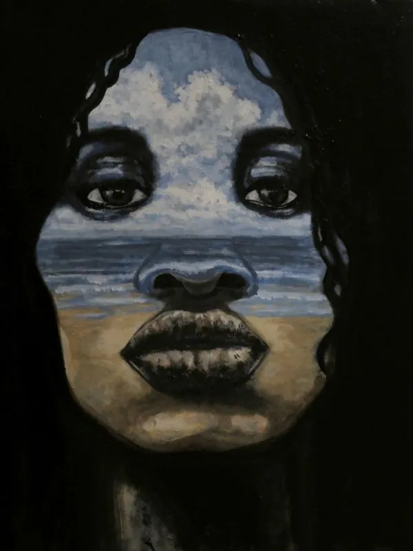 She sells seashells by Arka Alam, acrylic on canvas, people and portraits