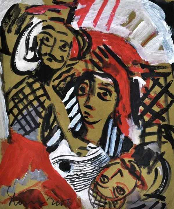 Faces by Shanu Lahiri, acrylic on paper, people and portraits