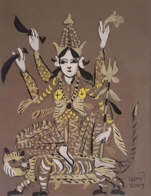 The Goddess by K G Subramanyan, mix media on paper, religious