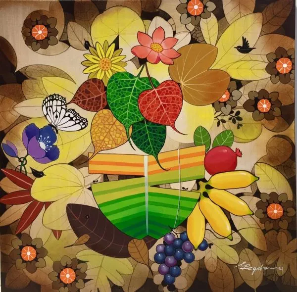 Panchamukha by Ganapati Hedge, acrylic and oil on canvas, flower