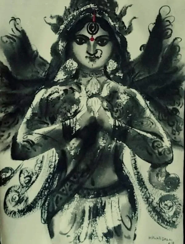 Ma Durga by Biplab Dalai, water color and ink, religious