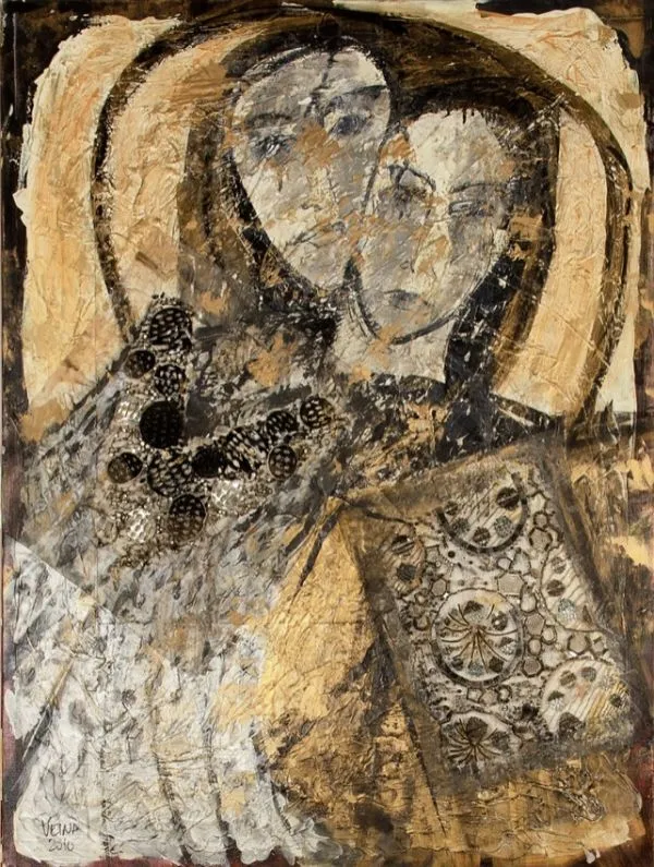 Bonded by Veena Advani, mix media on canvas, people and portraits