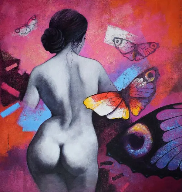 Freedom of Beauty 30 by Kishore Pratim Biswas, acrylic on canvas, nude