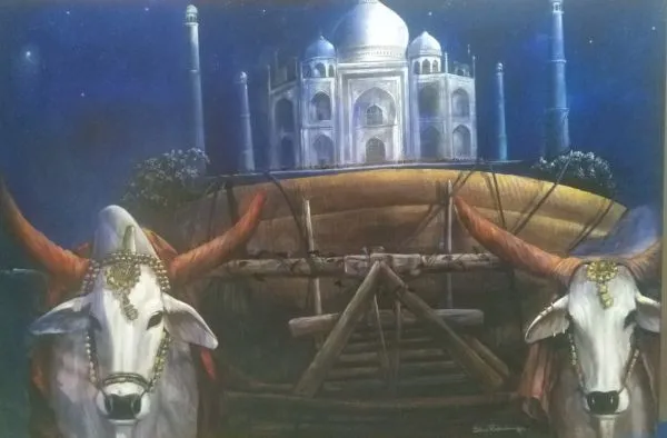 Preserving our nostalgia by Jiban Biswas, acrylic on canvas, animal