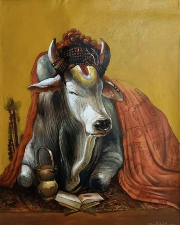 The Monk by Jiban Biswas, acrylic on canvas, animal
