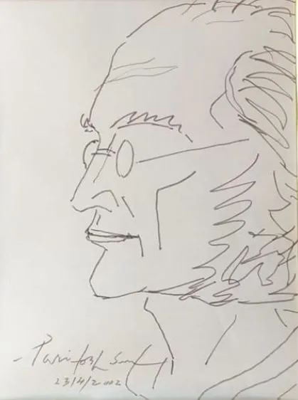 Self Portrait by Paritosh Sen, pen and ink on paper, people and portraits