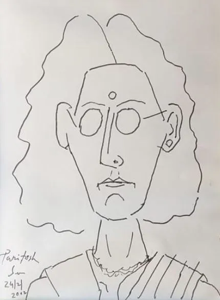 Portrait Of The Artist's Wife by Paritosh Sen, pen and ink on paper, people and portraits