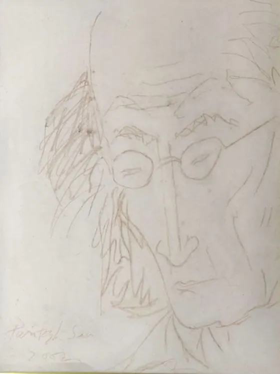 Contemplate by Paritosh Sen, pen and ink on paper, people and portraits