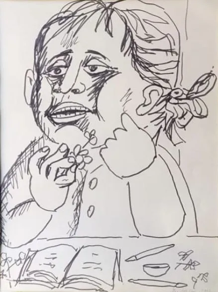 The Girl by Paritosh Sen, pen and ink on paper, people and portraits