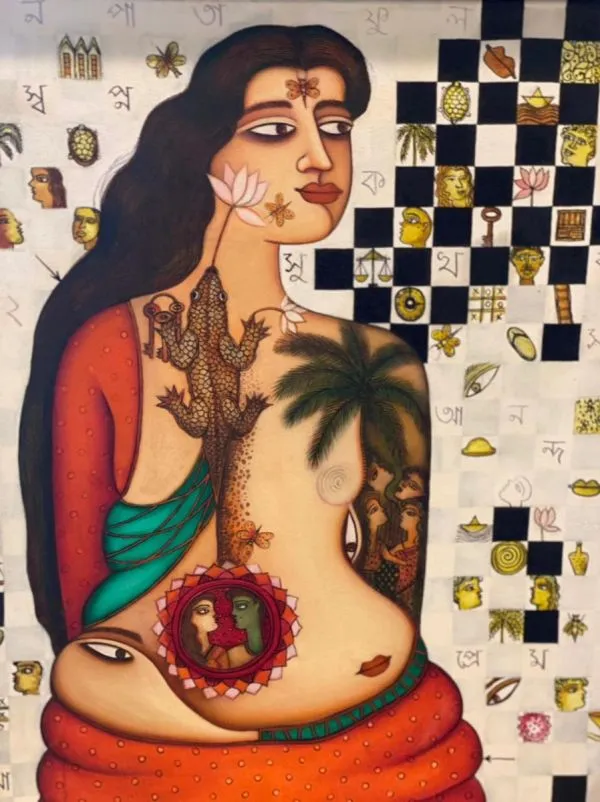 Nari by Shipra Bhattacharya, acrylic on canvas, girl