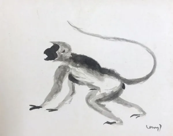 The Langur by K G Subramanyan, watercolour on paper, animal