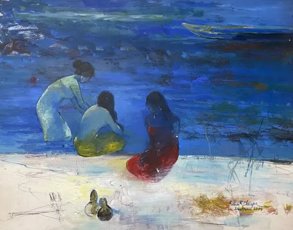 By The River by Kanak Chanpa Chakma, mix media on paper, people and portraits