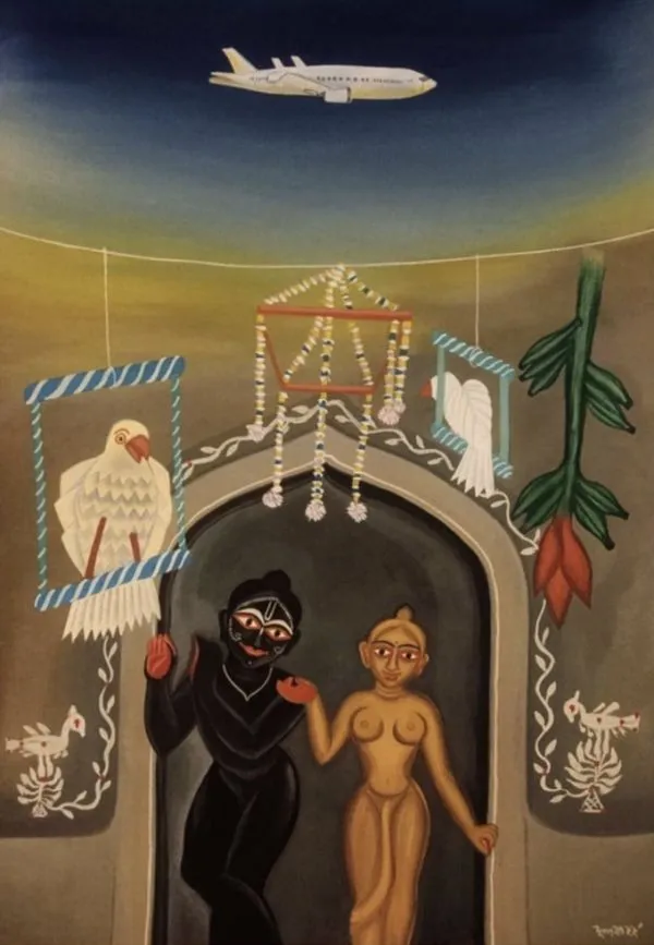 Rash by Chhandok Majumder, tempera on cloth, religious