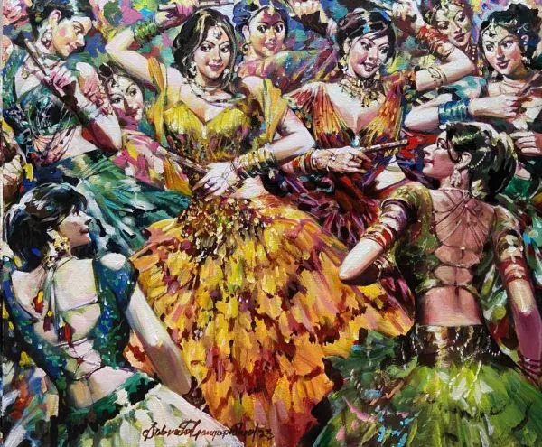 Garba Dance by Subrata Gangopadhyay, acrylic on canvas, people and portraits
