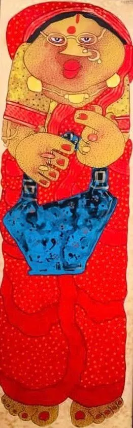 Bibi Shopping by Shyamal Mukherjee, acrylic on acrylic sheet, people and portraits