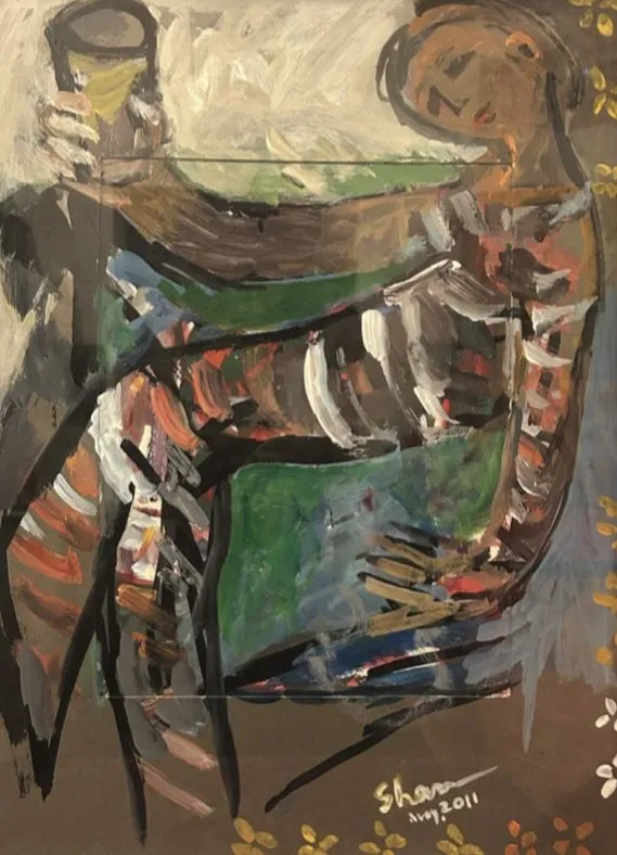 Twisted Figure by Shanu Lahiri, acrylic on paper board, people and portraits