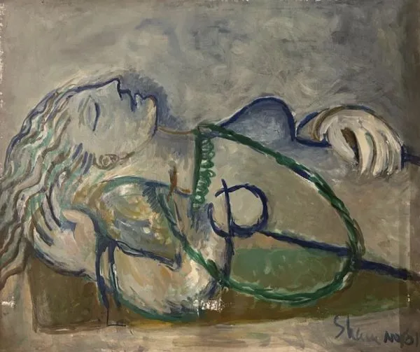 Reclining Woman by Shanu Lahiri, acrylic on canvas, people and portraits