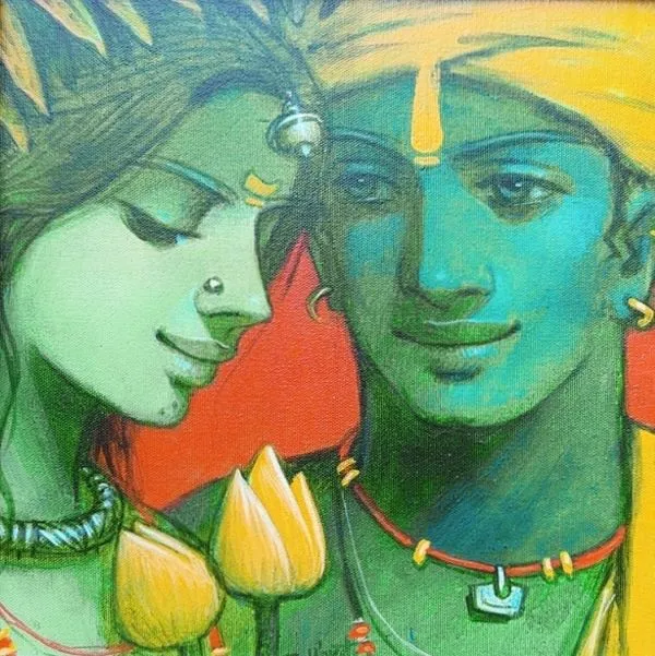 Lover II by Subrata Das, acrylic on canvas, people and portraits