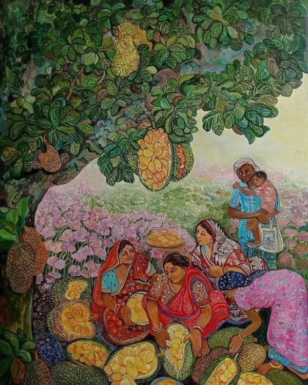 Harvest by Chaitali De Chanda, acrylic on canvas, people and portraits