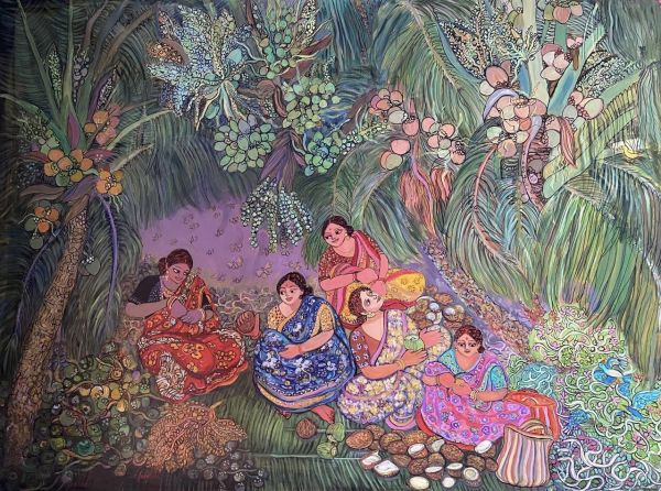 Preparations by Chaitali De Chanda, acrylic on canvas, people and portraits
