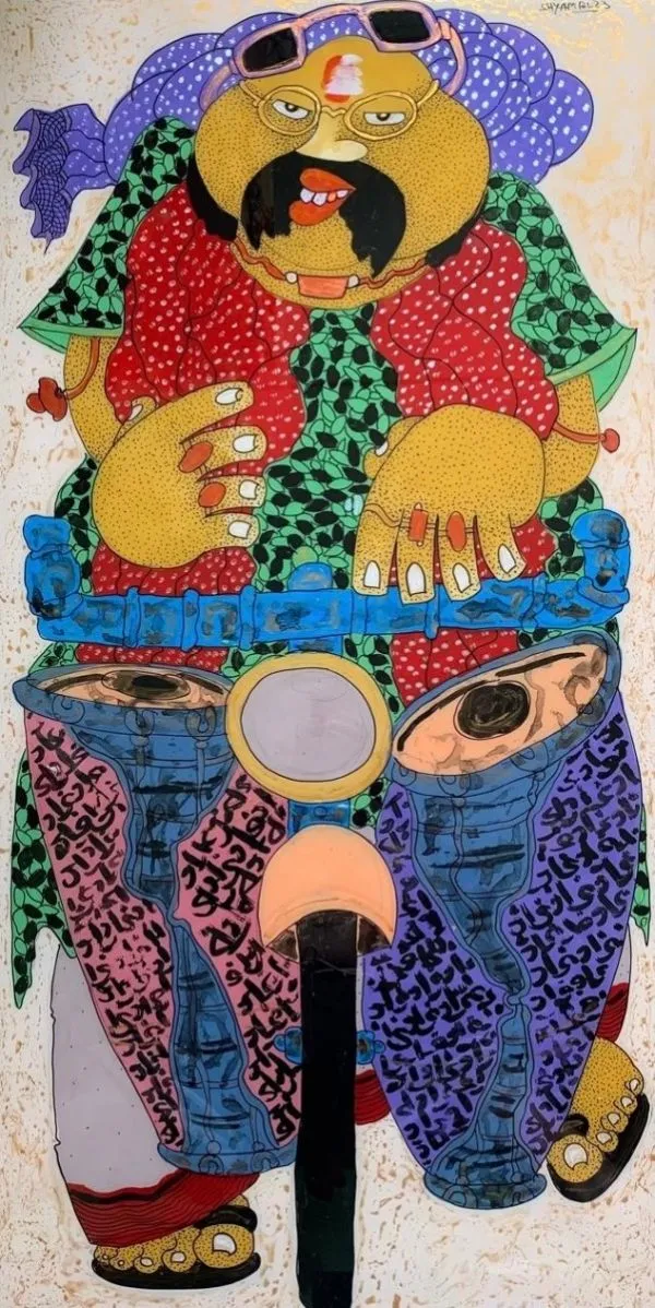 Babu as a Musician by Shyamal Mukherjee, acrylic on acrylic sheet, people and portraits
