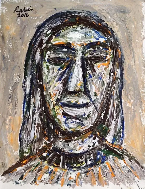 The Face-1 by Rabin Mondal, acrylic on paper, still life