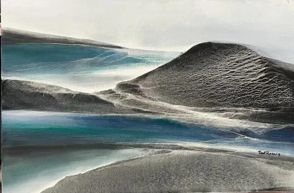 Landscape by Vinod Sharma, oil on canvas, landscape, sea and sky