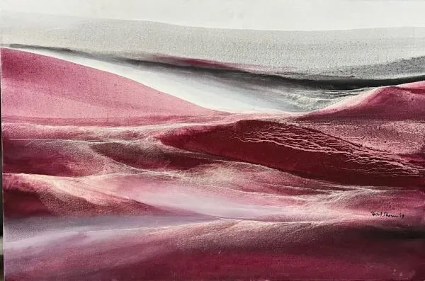 Red Landscape by Vinod Sharma, oil on canvas, landscape, sea and sky