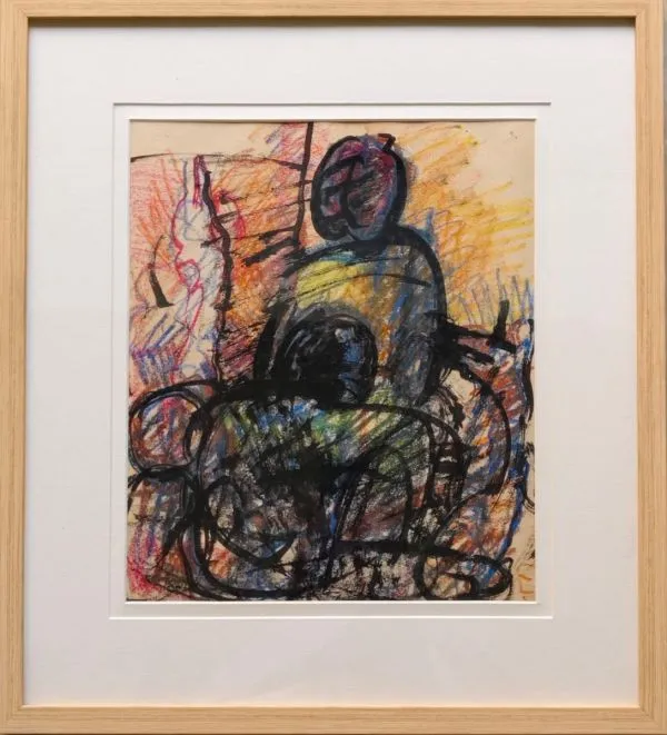 Abstract figures by Reba Hore, mix media on paper, still life