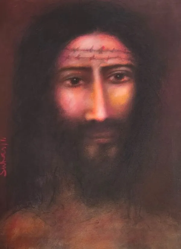 Untitled (Christ) by Suhas Roy, mix media on canvas, religious