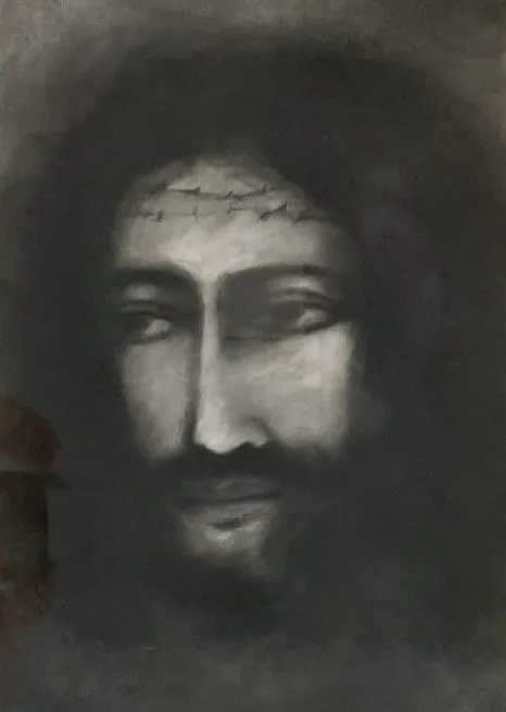 Untitled (Jesus) by Suhas Roy, charcoal on canvas, religious
