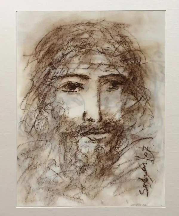 Jesus by Suhas Roy, charcoal on paper, religious